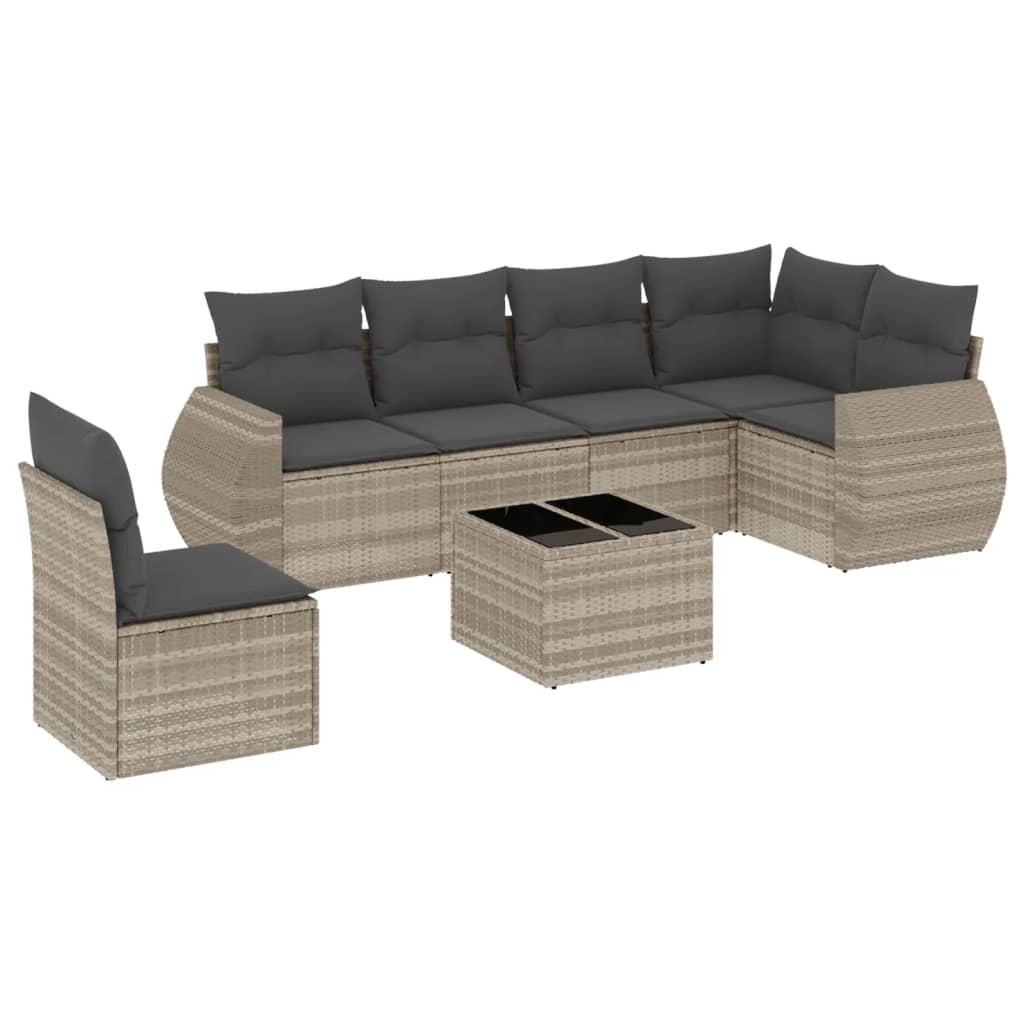 sofasæt til haven 7 dele med hynder polyrattan lysegrå