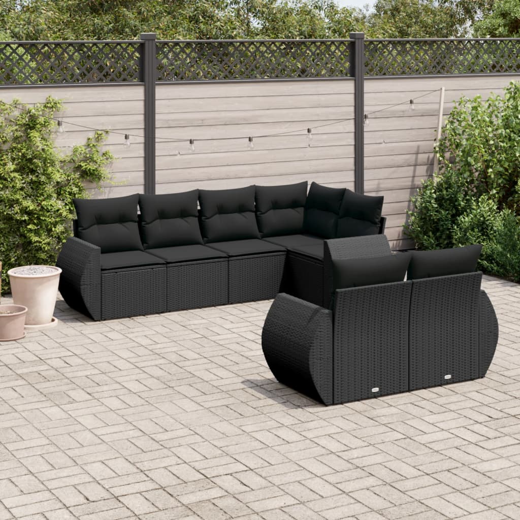 sofasæt til haven 7 dele med hynder polyrattan sort