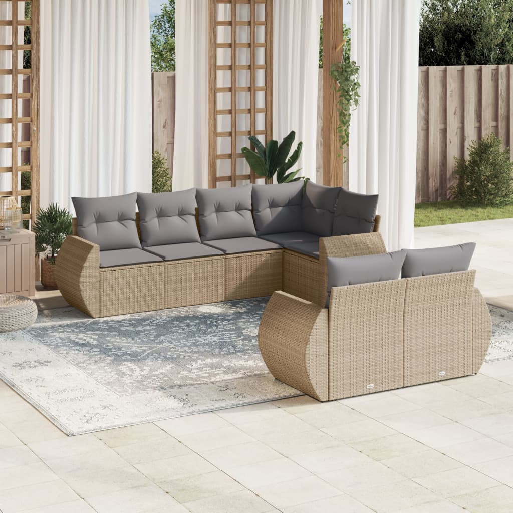 sofasæt til haven 7 dele med hynder polyrattan beige
