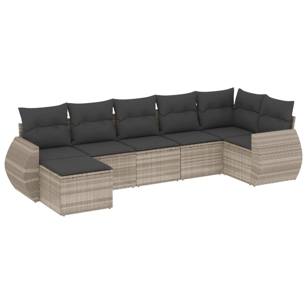 sofasæt til haven 7 dele med hynder polyrattan lysegrå