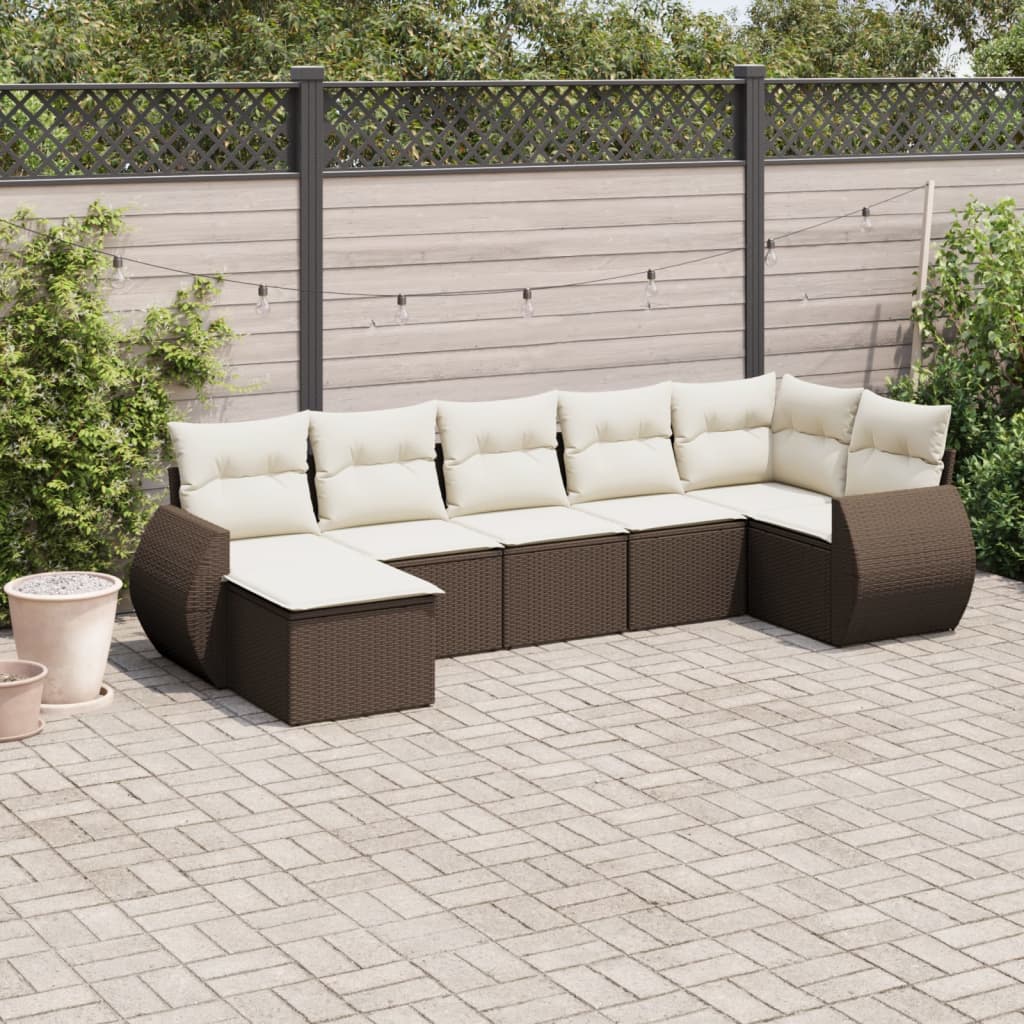 sofasæt til haven 7 dele med hynder polyrattan brun