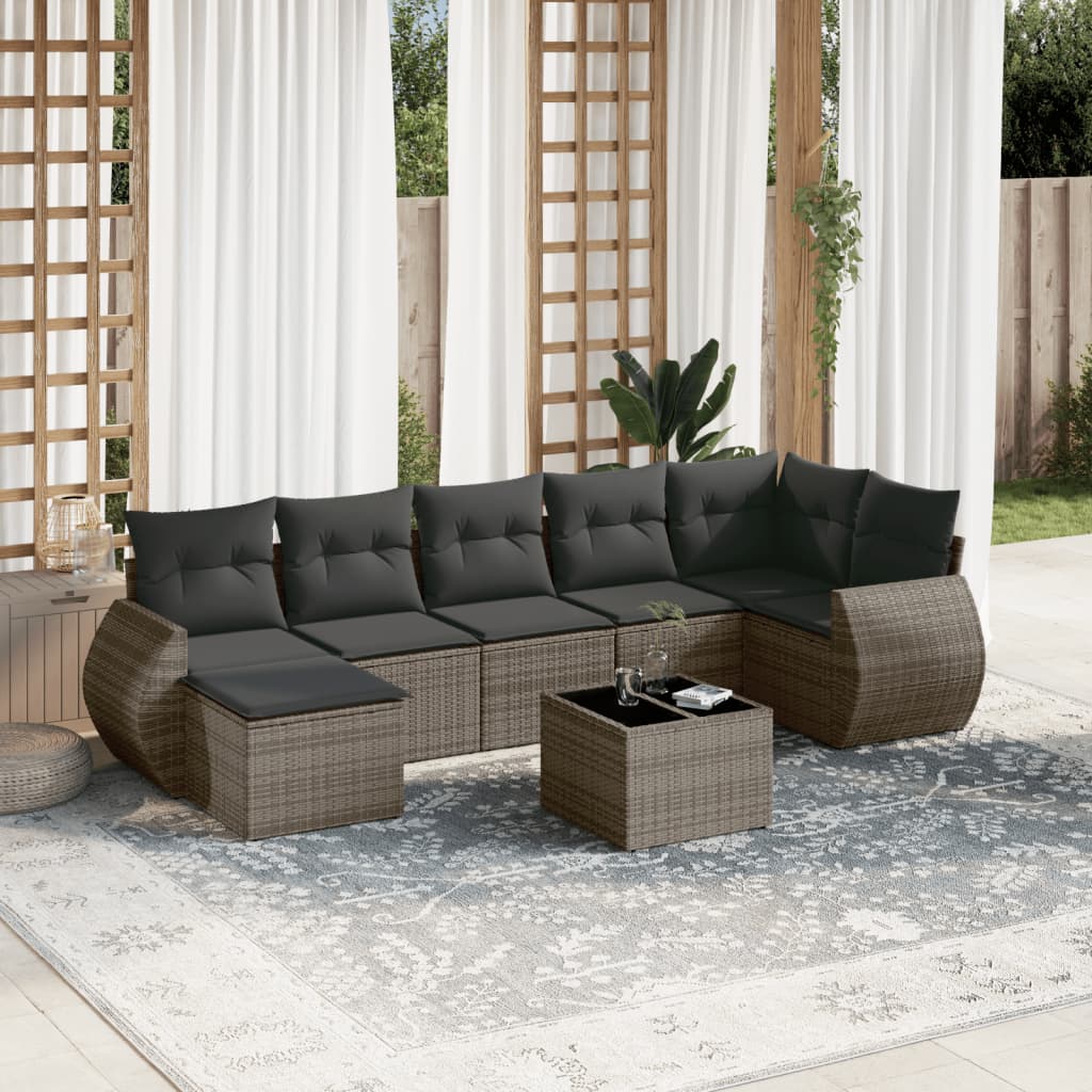 sofasæt til haven 8 dele med hynder polyrattan grå