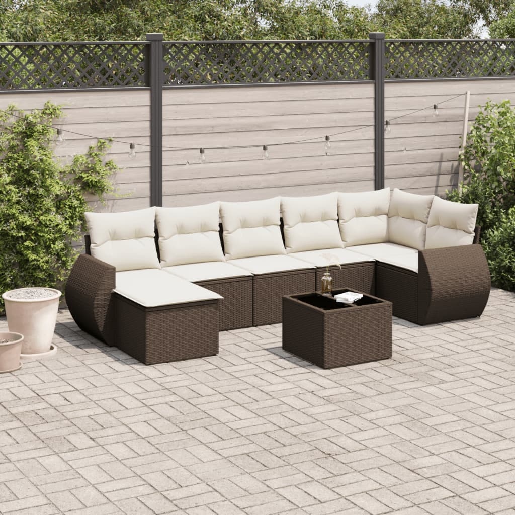 sofasæt til haven 8 dele med hynder polyrattan brun