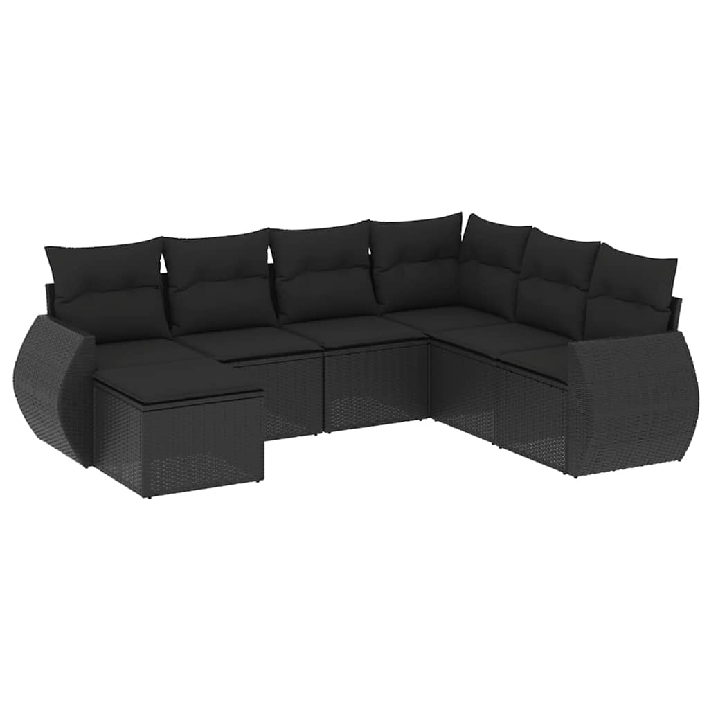sofasæt til haven 7 dele med hynder polyrattan sort