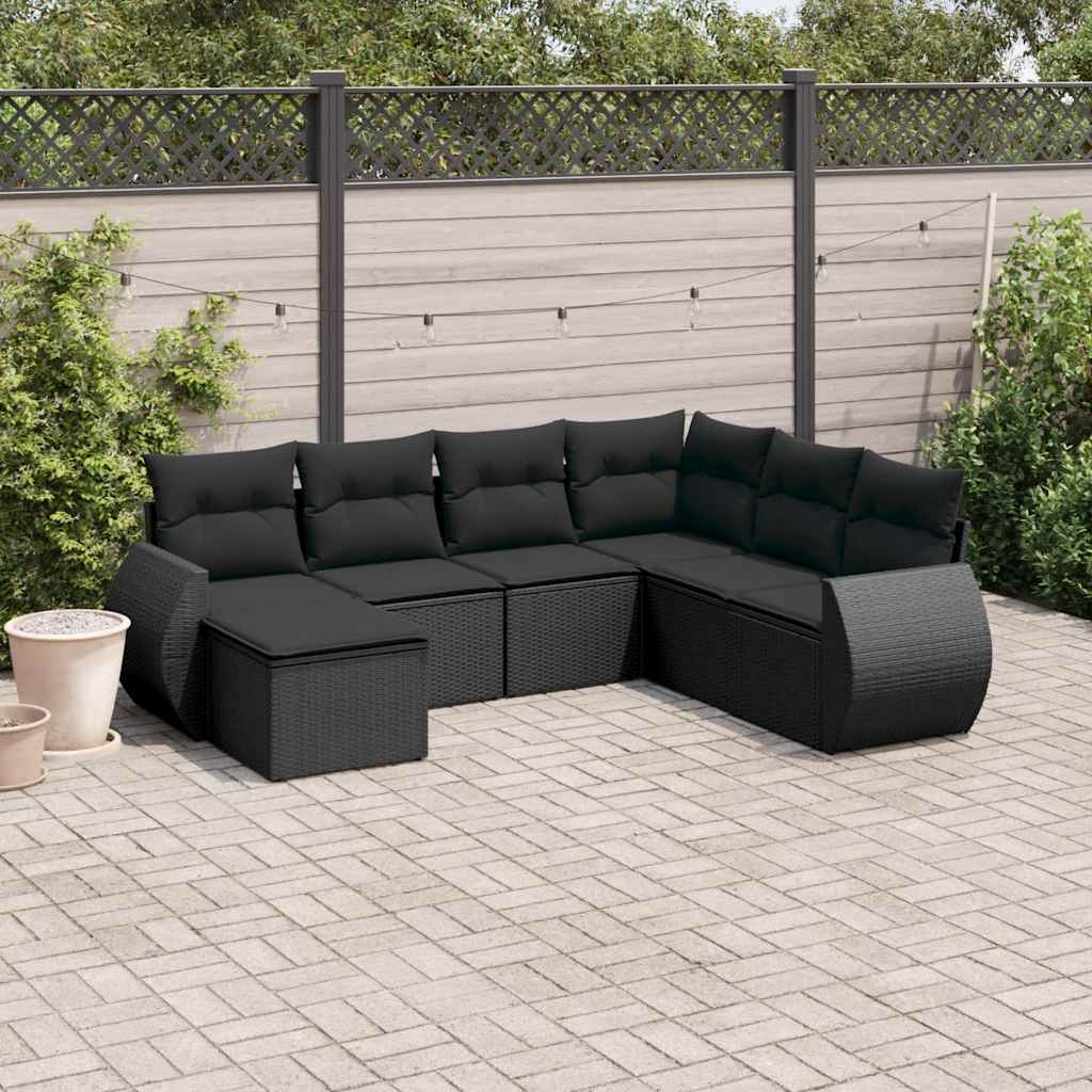 sofasæt til haven 7 dele med hynder polyrattan sort