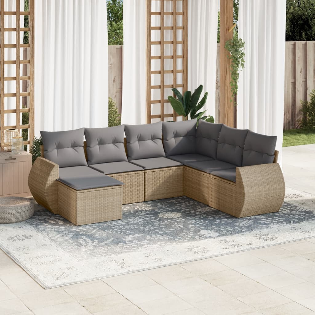 sofasæt til haven 7 dele med hynder polyrattan beige