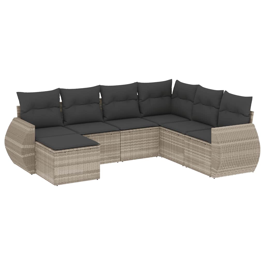 sofasæt til haven 7 dele med hynder polyrattan lysegrå