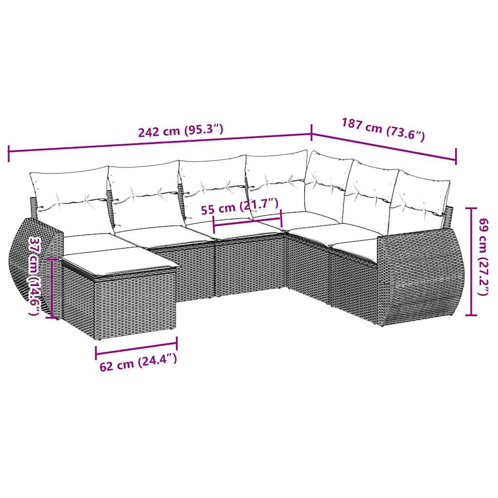 sofasæt til haven 7 dele med hynder polyrattan lysegrå