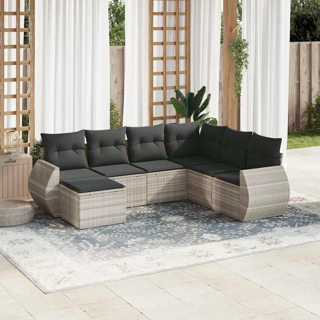 sofasæt til haven 7 dele med hynder polyrattan lysegrå