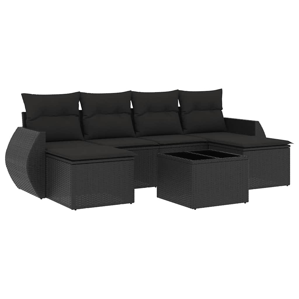 sofasæt til haven 7 dele med hynder polyrattan sort