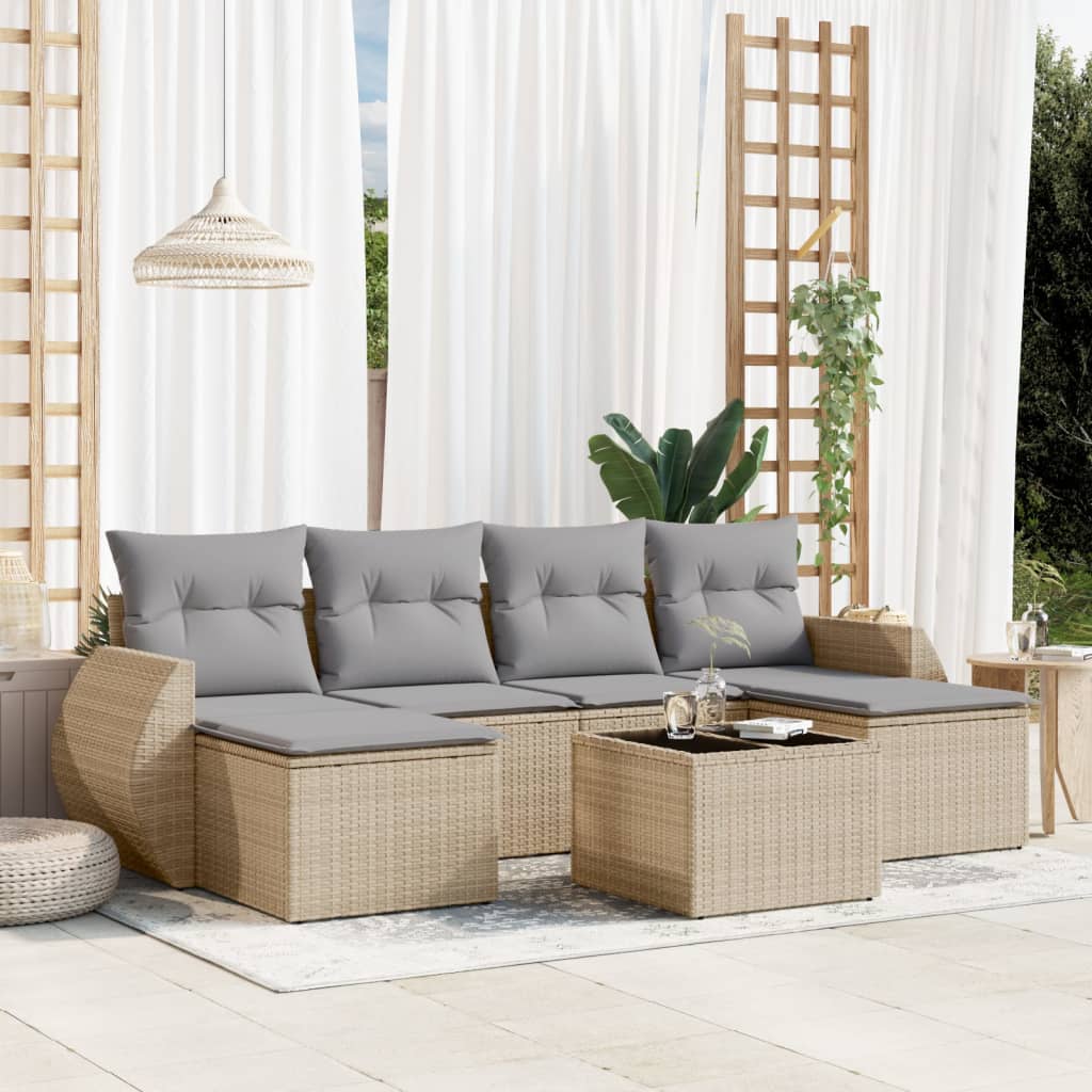 sofasæt til haven 7 dele med hynder polyrattan beige