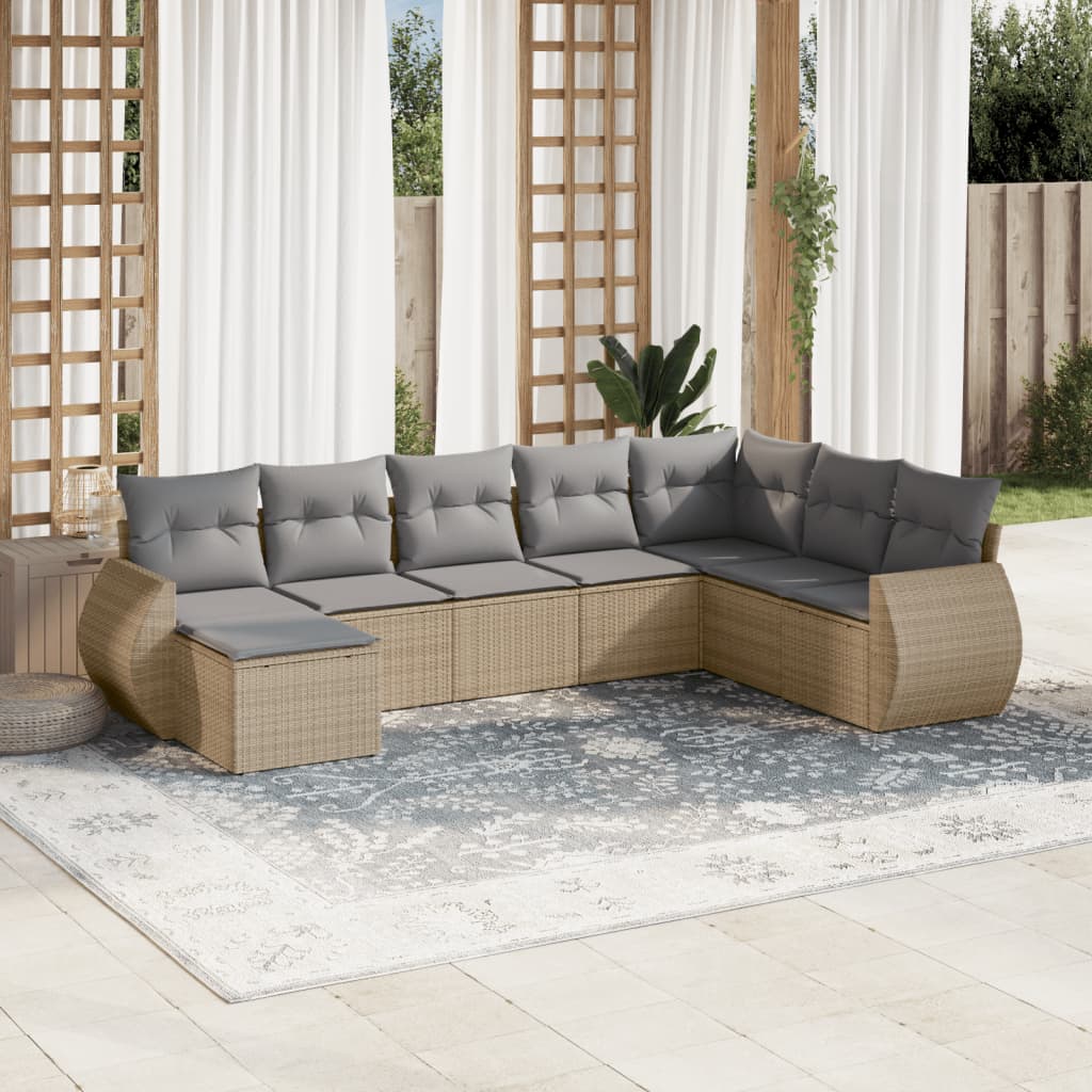 sofasæt til haven 8 dele med hynder polyrattan beige