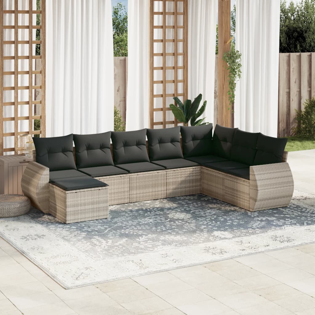 sofasæt til haven 8 dele med hynder polyrattan lysegrå