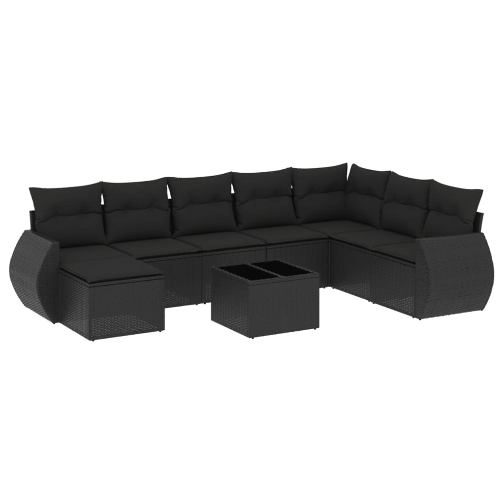 sofasæt til haven 9 dele med hynder polyrattan sort
