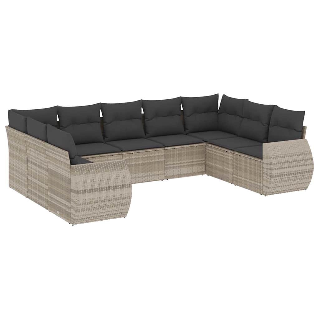 sofasæt til haven 9 dele med hynder polyrattan lysegrå