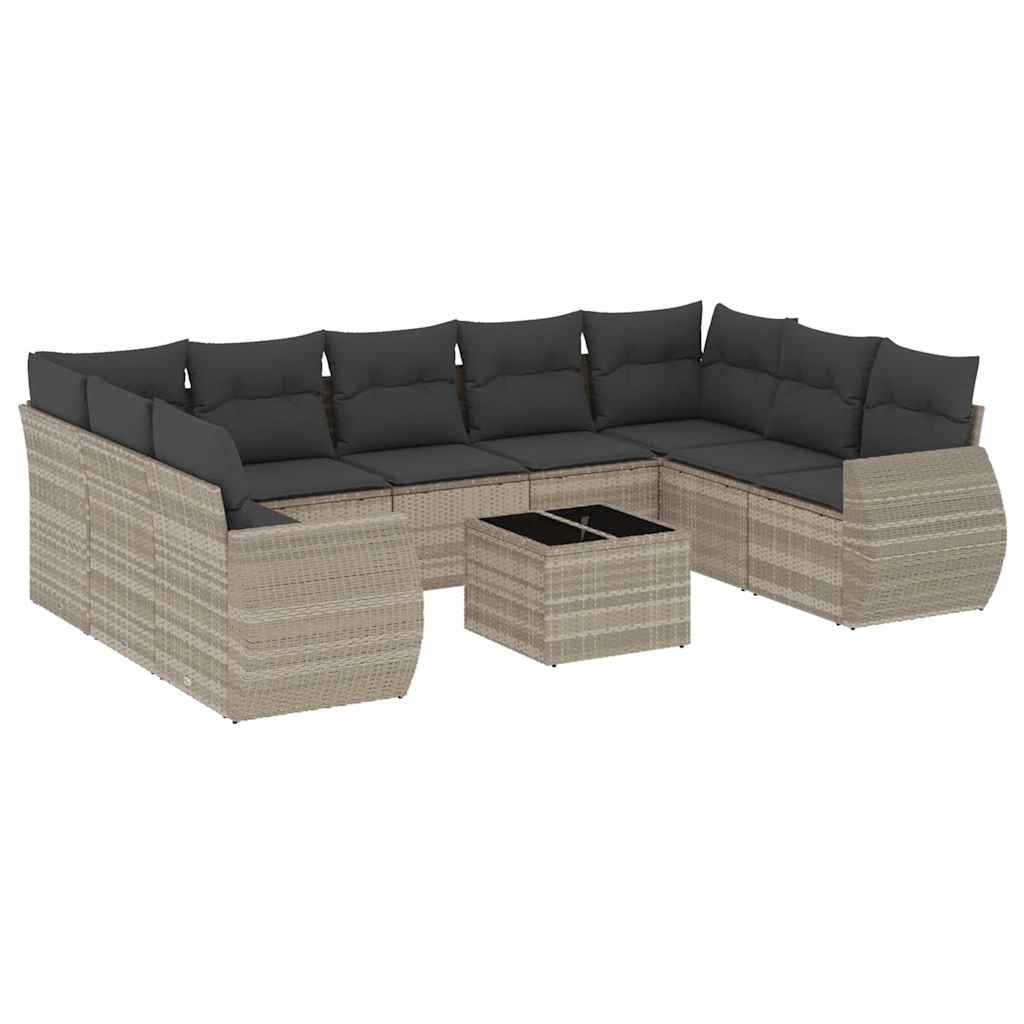 sofasæt til haven 10 dele med hynder polyrattan lysegrå