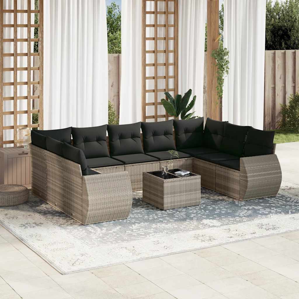 sofasæt til haven 10 dele med hynder polyrattan lysegrå
