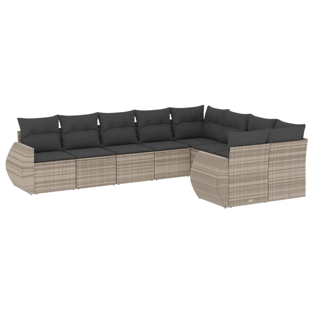 sofasæt til haven 9 dele med hynder polyrattan lysegrå