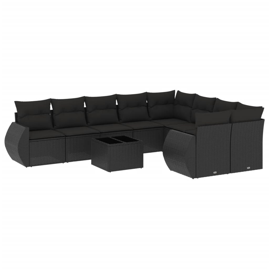 sofasæt til haven 10 dele med hynder polyrattan sort