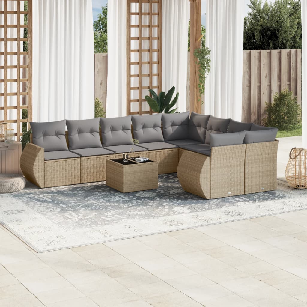 sofasæt til haven 10 dele med hynder polyrattan beige