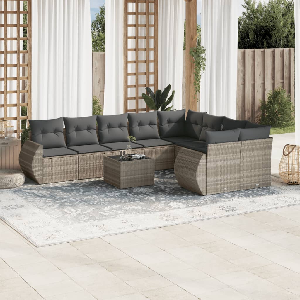 sofasæt til haven 10 dele med hynder polyrattan lysegrå