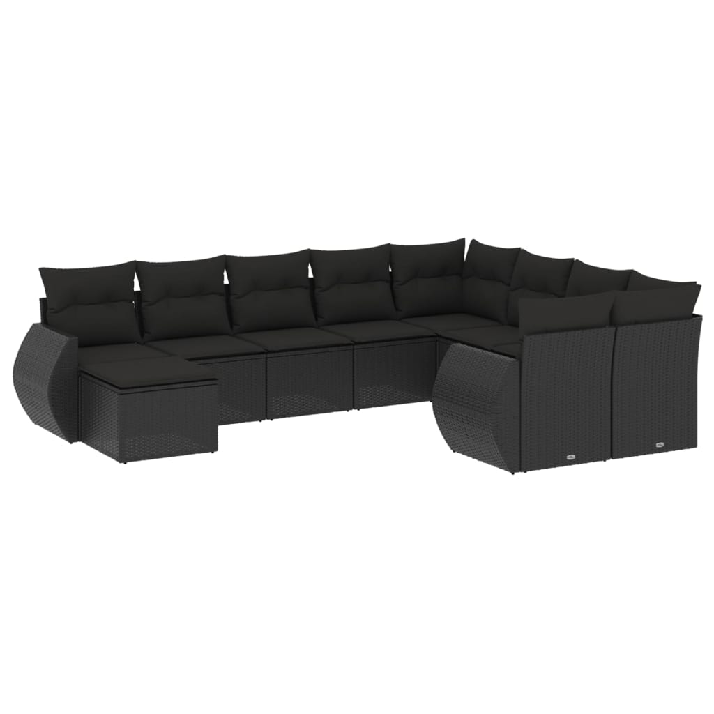sofasæt til haven 10 dele med hynder polyrattan sort