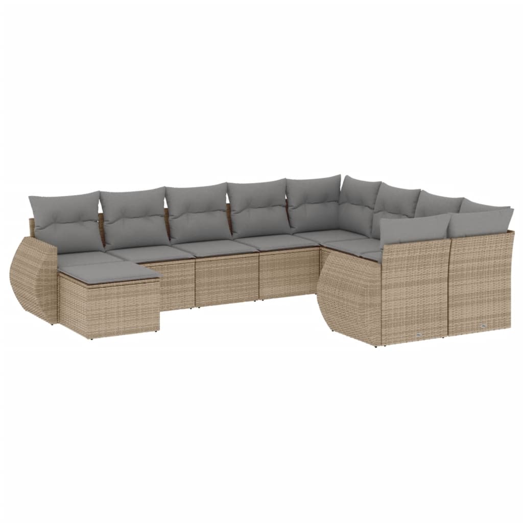 sofasæt til haven 10 dele med hynder polyrattan beige