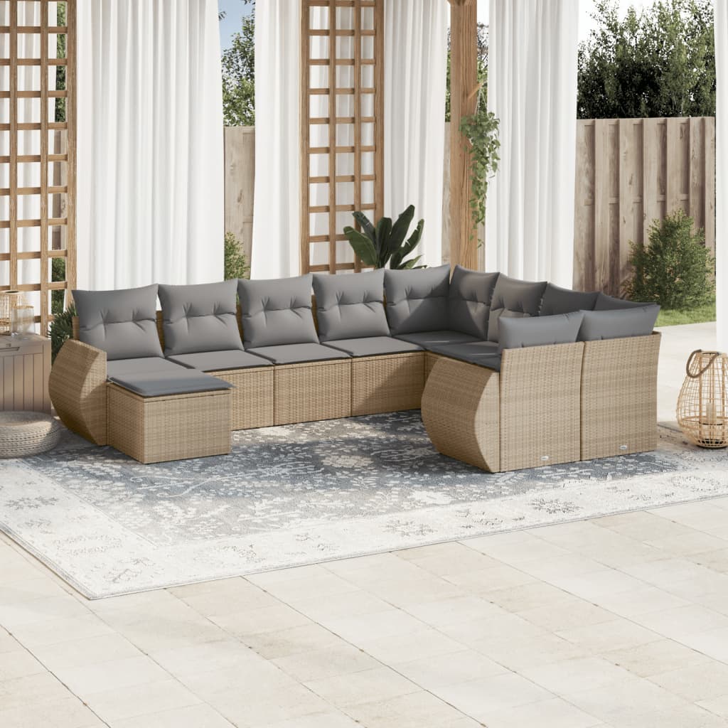 sofasæt til haven 10 dele med hynder polyrattan beige