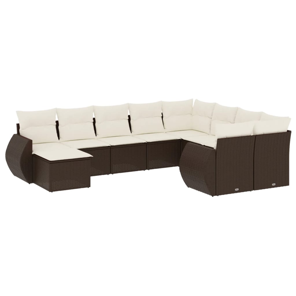 sofasæt til haven 10 dele med hynder polyrattan brun