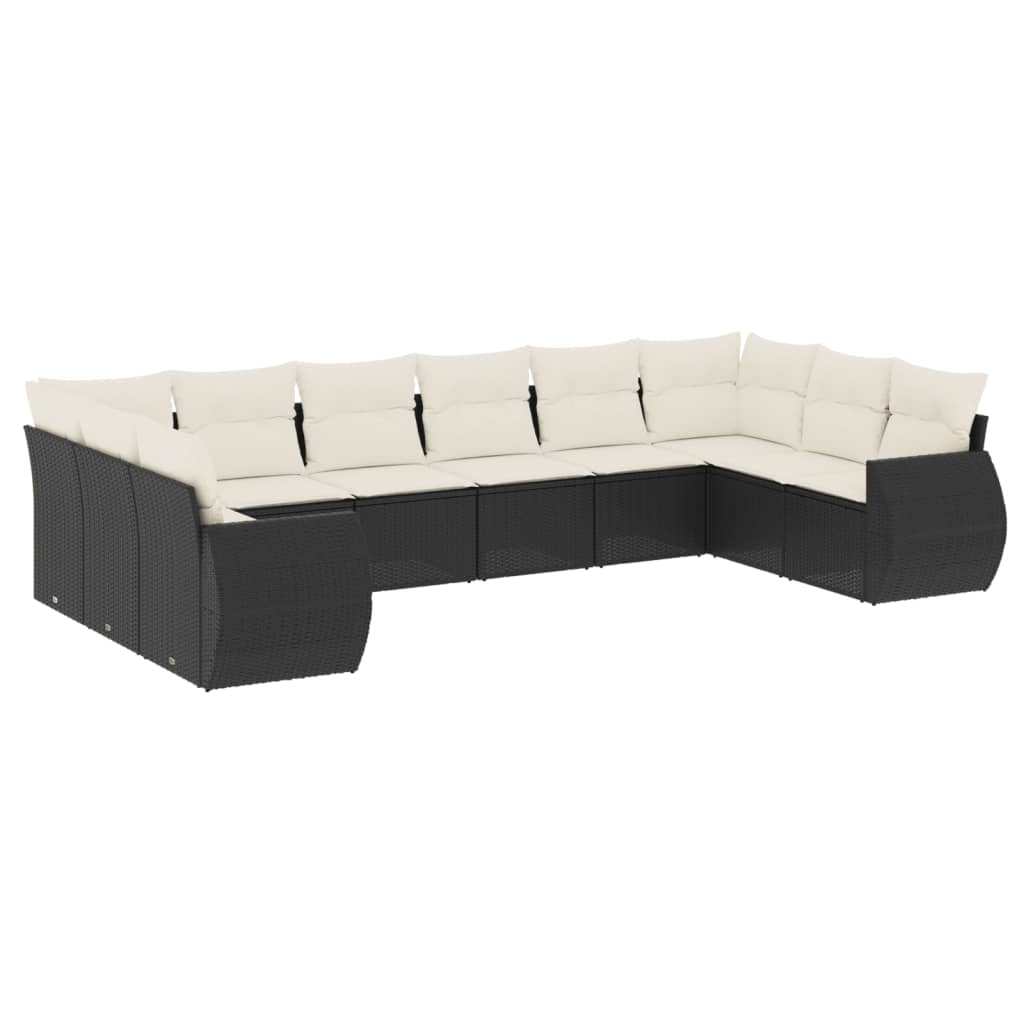 sofasæt til haven 10 dele med hynder polyrattan sort