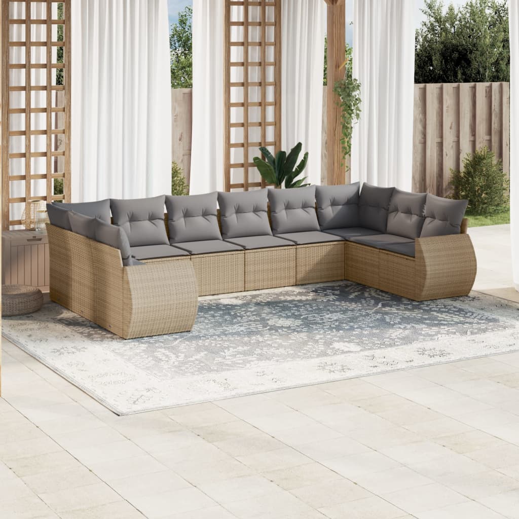 sofasæt til haven 10 dele med hynder polyrattan beige
