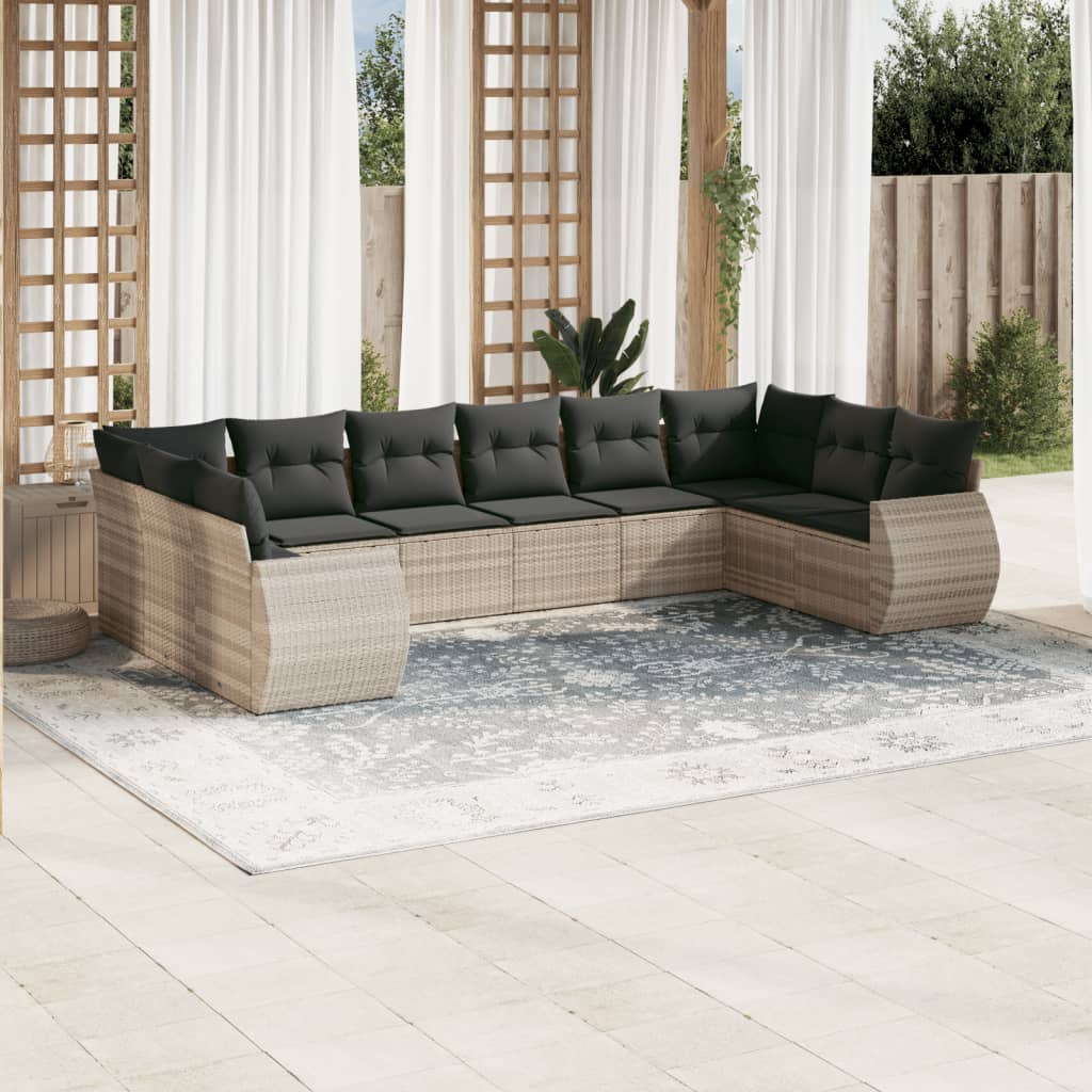sofasæt til haven 10 dele med hynder polyrattan lysegrå