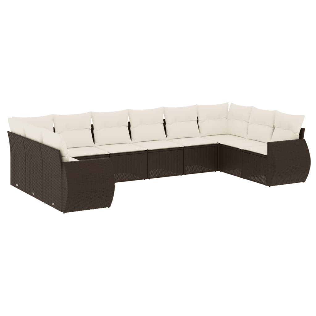 sofasæt til haven 10 dele med hynder polyrattan brun