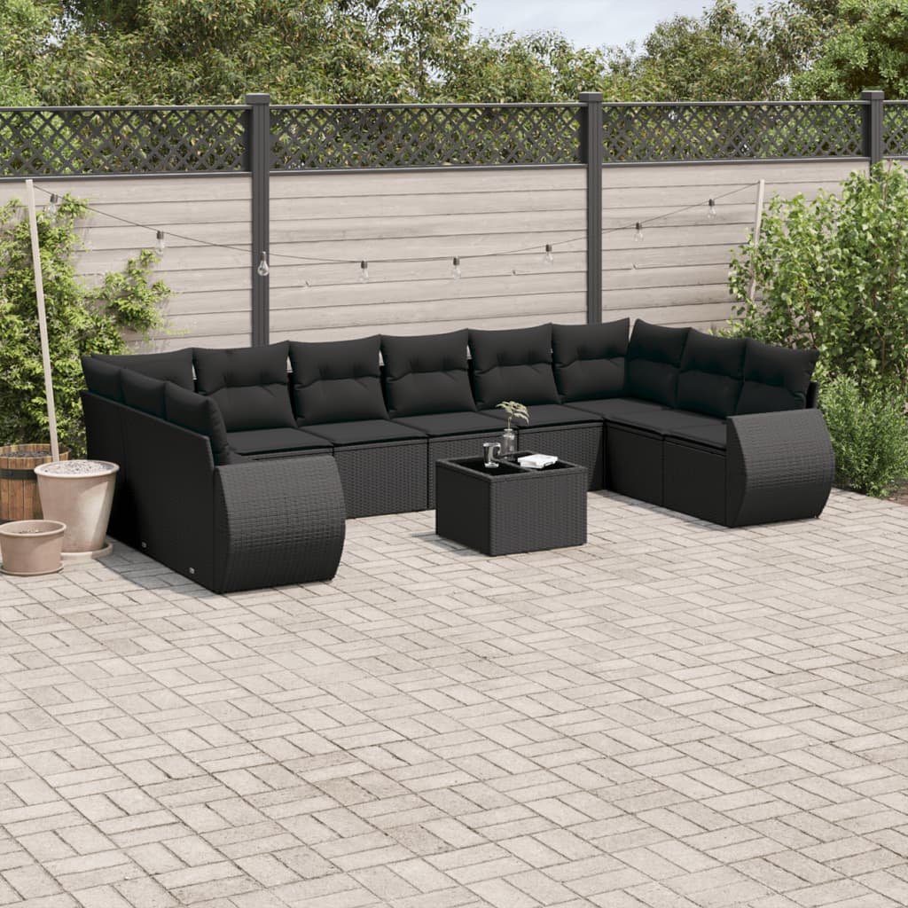 sofasæt til haven 11 dele med hynder polyrattan sort