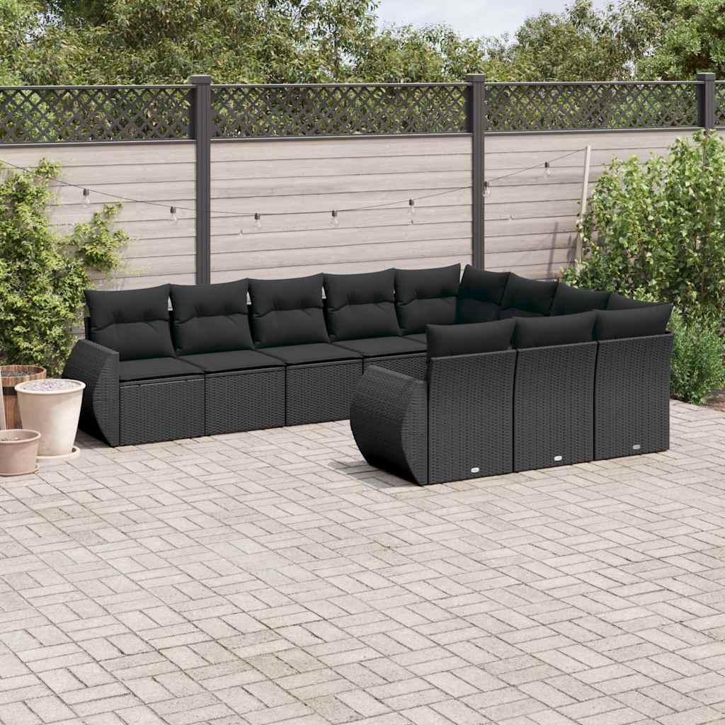 sofasæt til haven 10 dele med hynder polyrattan sort