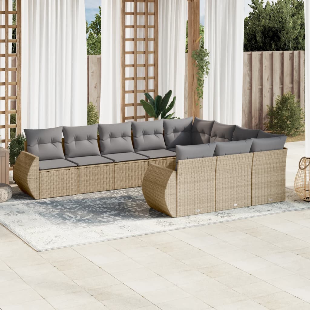 sofasæt til haven 10 dele med hynder polyrattan beige