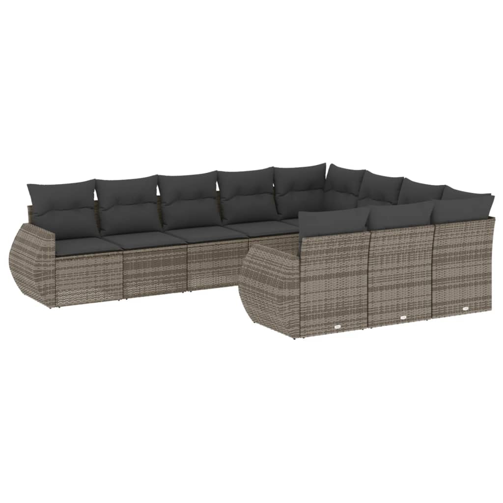 sofasæt til haven 10 dele med hynder polyrattan grå