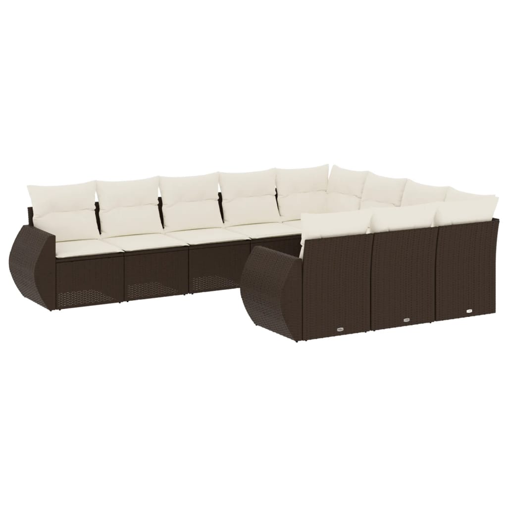 sofasæt til haven 10 dele med hynder polyrattan brun