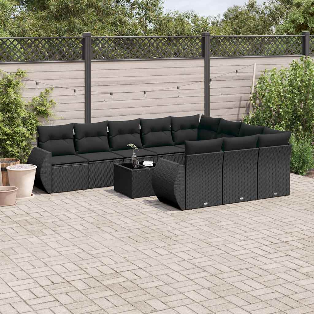 sofasæt til haven 11 dele med hynder polyrattan sort