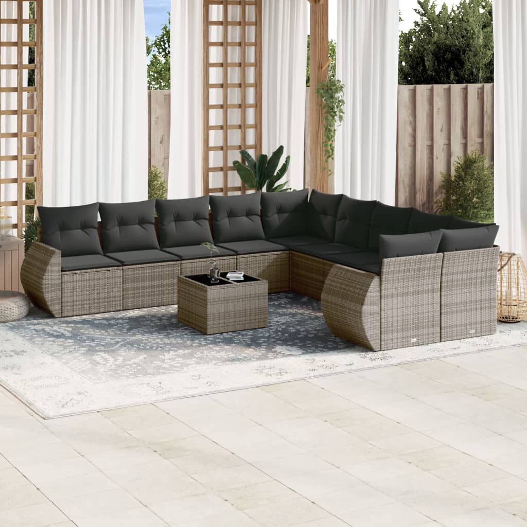 sofasæt til haven 10 dele med hynder polyrattan grå