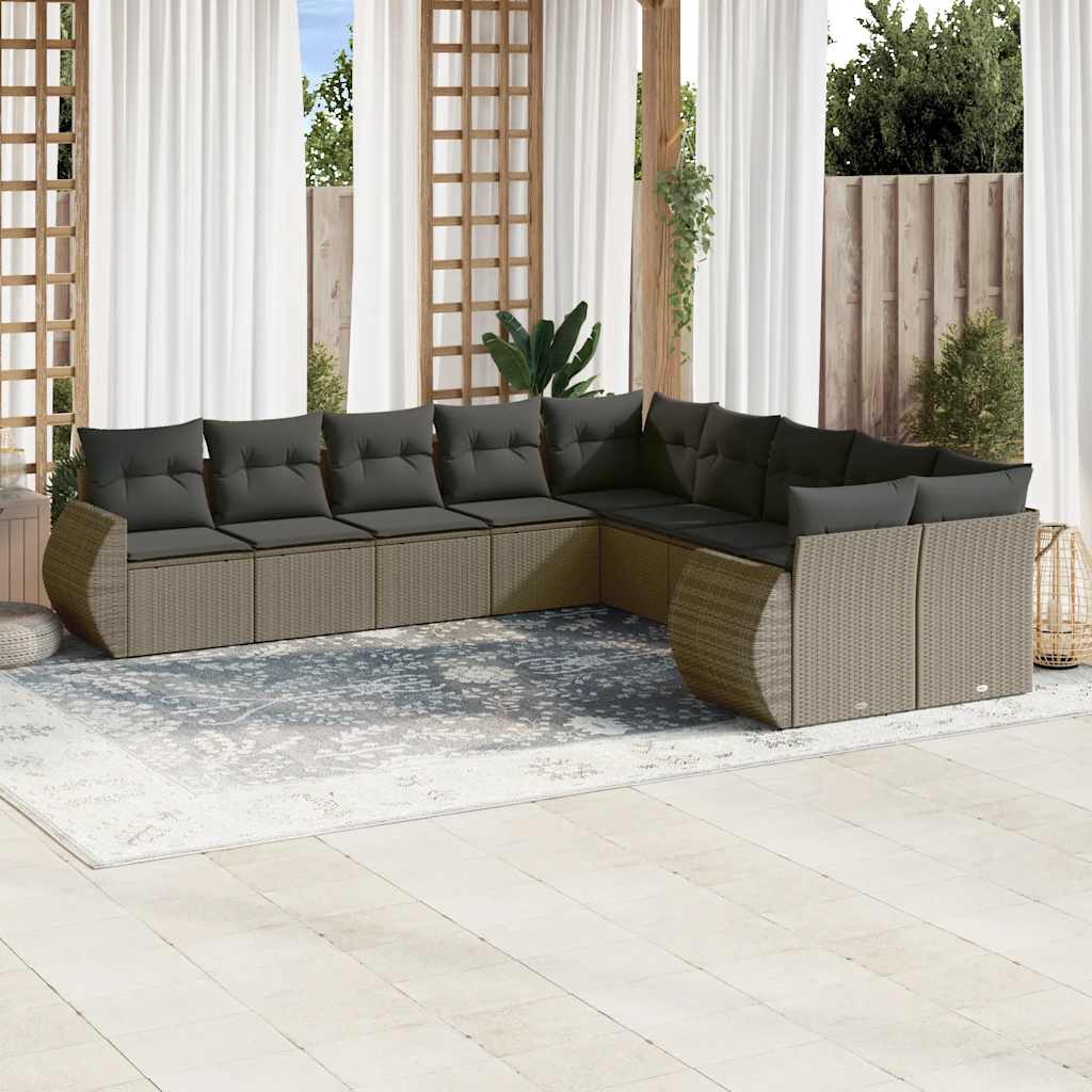 sofasæt til haven 10 dele med hynder polyrattan lysegrå