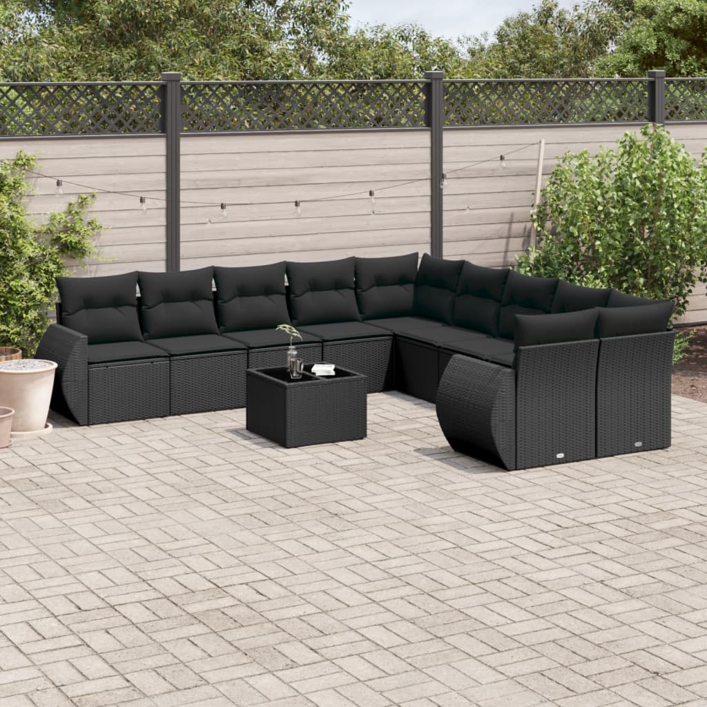 sofasæt til haven 11 dele med hynder polyrattan sort