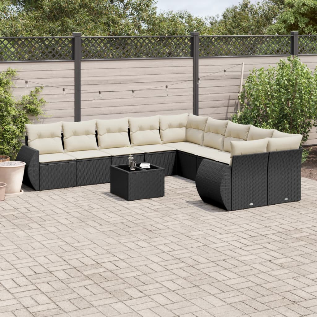 sofasæt til haven 11 dele med hynder polyrattan sort
