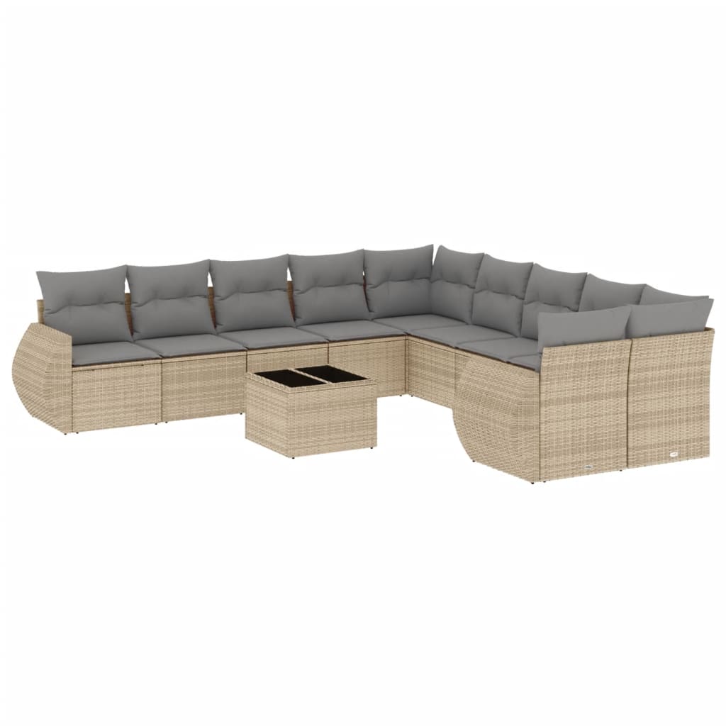sofasæt til haven 11 dele med hynder polyrattan beige
