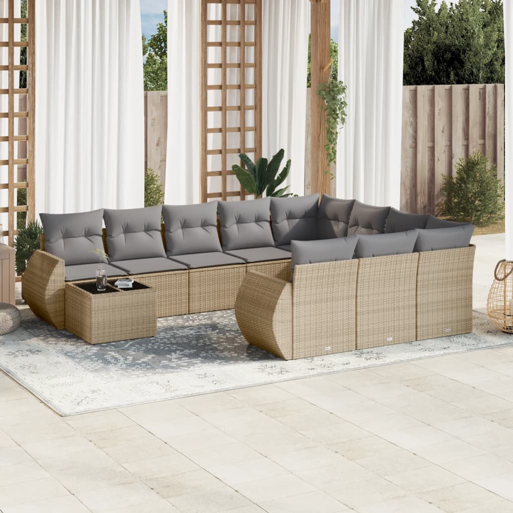 sofasæt til haven 11 dele med hynder polyrattan beige