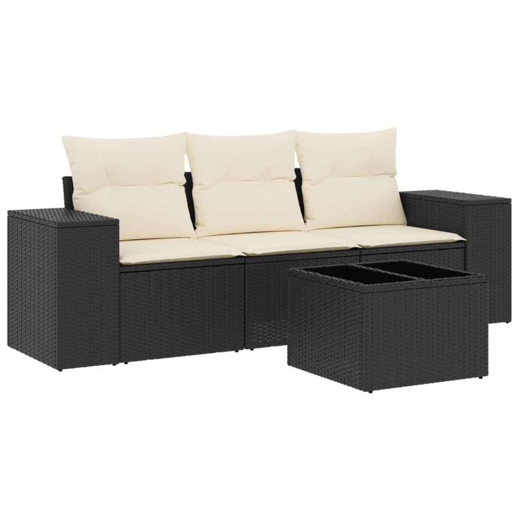sofasæt til haven 4 dele med hynder polyrattan sort