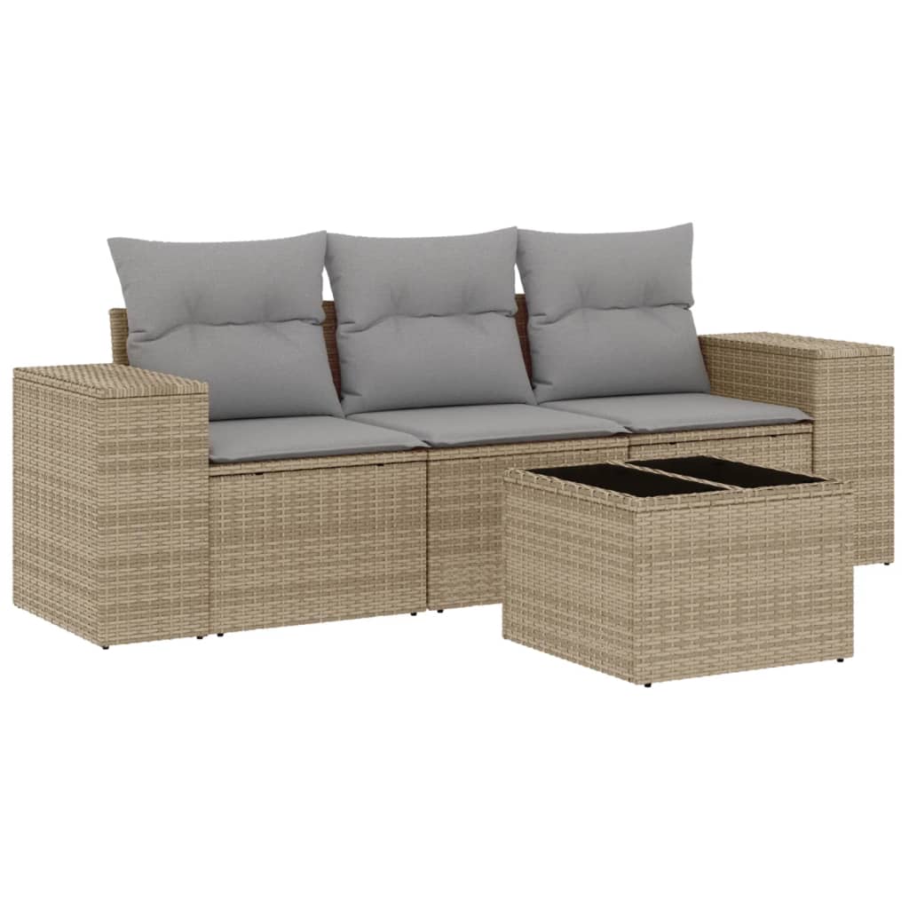 sofasæt til haven 4 dele med hynder polyrattan beige