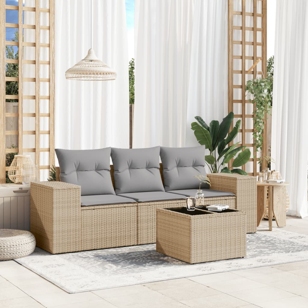 sofasæt til haven 4 dele med hynder polyrattan beige