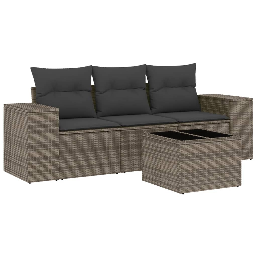 sofasæt til haven 4 dele med hynder polyrattan grå