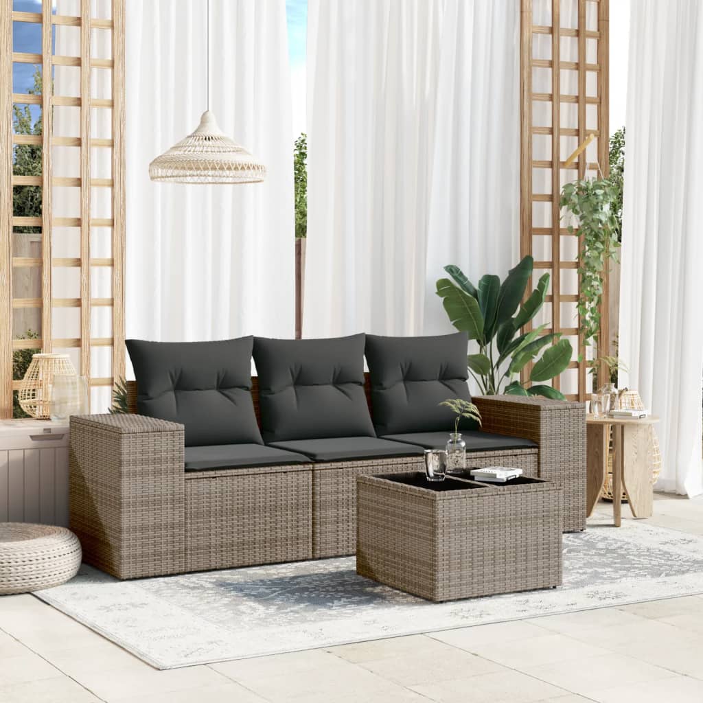 sofasæt til haven 4 dele med hynder polyrattan grå